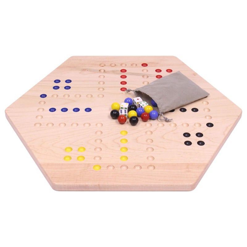 AmishToyBox.com Wahoo Marble Game Board Set - 20" Wide - Solid Maple Wood - Double-Sided - with Large 18mm Marbles and Dice Included - Image 5